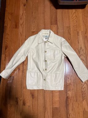 Vintage GAP Genuine Leather Jacket – Cream / Beige – Y2K Style